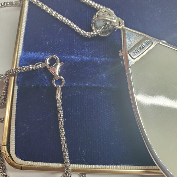 Large Mother of Pearl and Sterling Silver Pendant Necklace - Picture 10 of 16